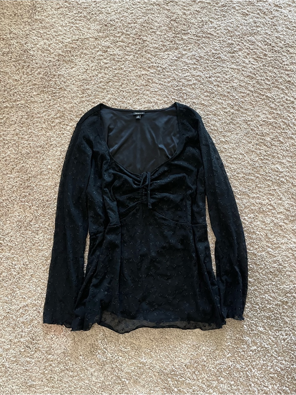 Torrid Stretch Embroidered Mesh Tie Front Long Sleeve Black Size 3 Brand New
